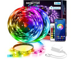 SnelShoppen - DAYBETTER Ledstrip 30 m (2 x 15 m), 5050 RGB Ledstrip met Bluetooth App-bediening, Muzieksynchronisatie en Afstandsbediening voor Slaapk