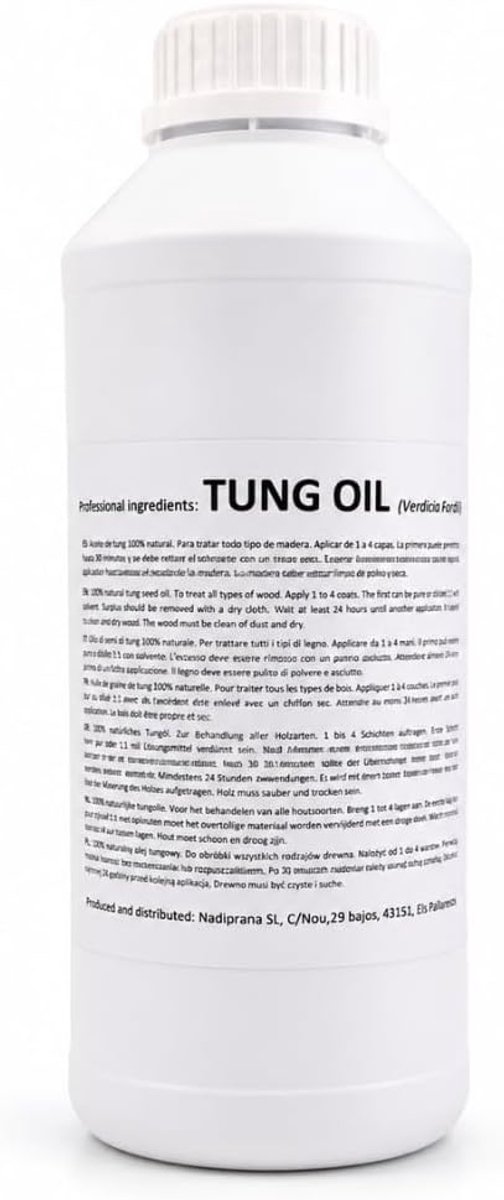 SnelShoppen - 1 Liter 100% Pure Tungolie | Natuurlijke Houtverzorging voor Binnen en Buiten | Kleurloos en Waterdicht | Vegan en Niet-Toxisch
