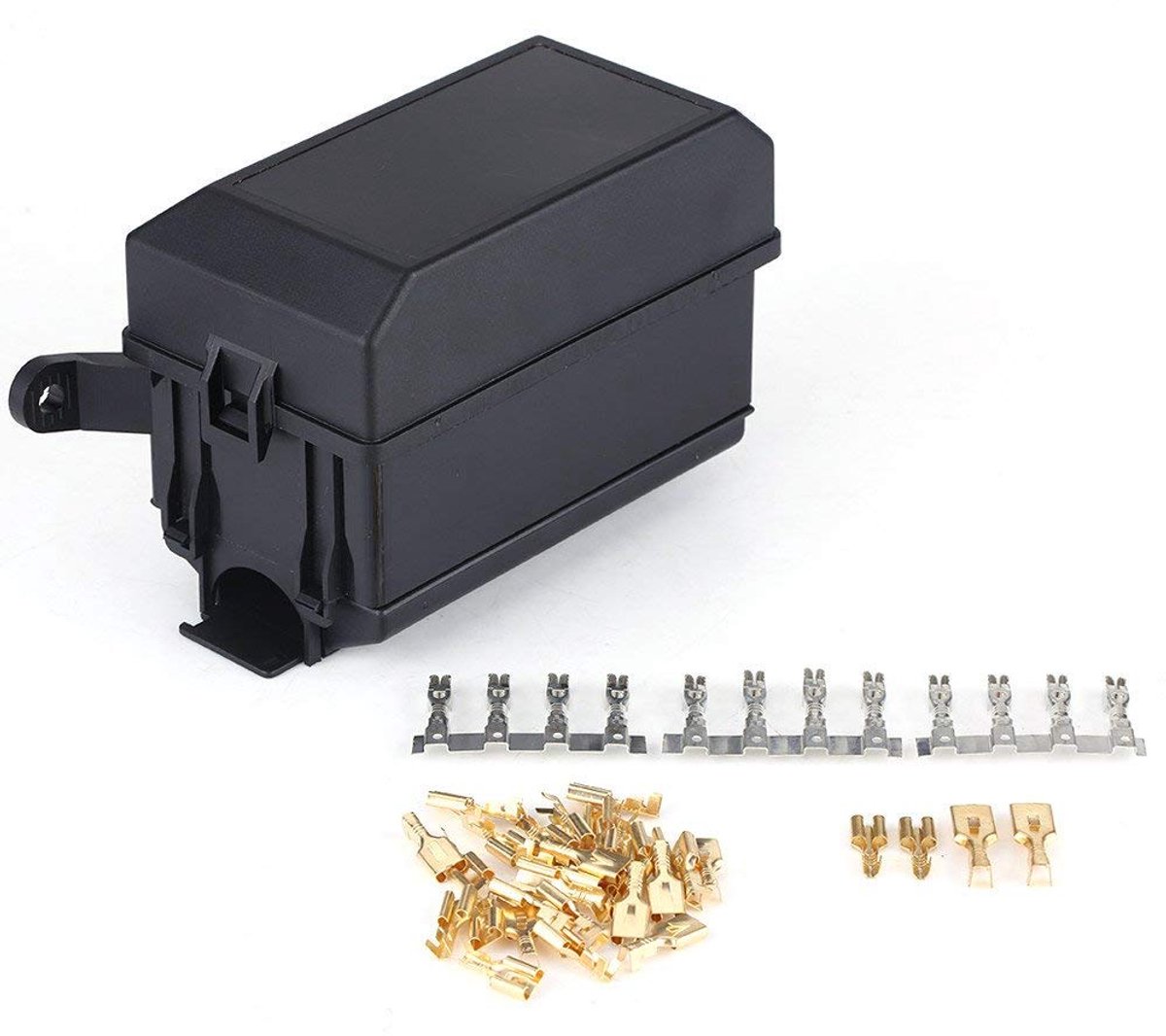 SnelShoppen - 6-Weg Relais Fuse Houder Box met Spade Terminals voor Auto, Marine, Truck, SUV, Fietsen en Boten - 12-Sleuven, ATO/ATC Standaard, Eenvou