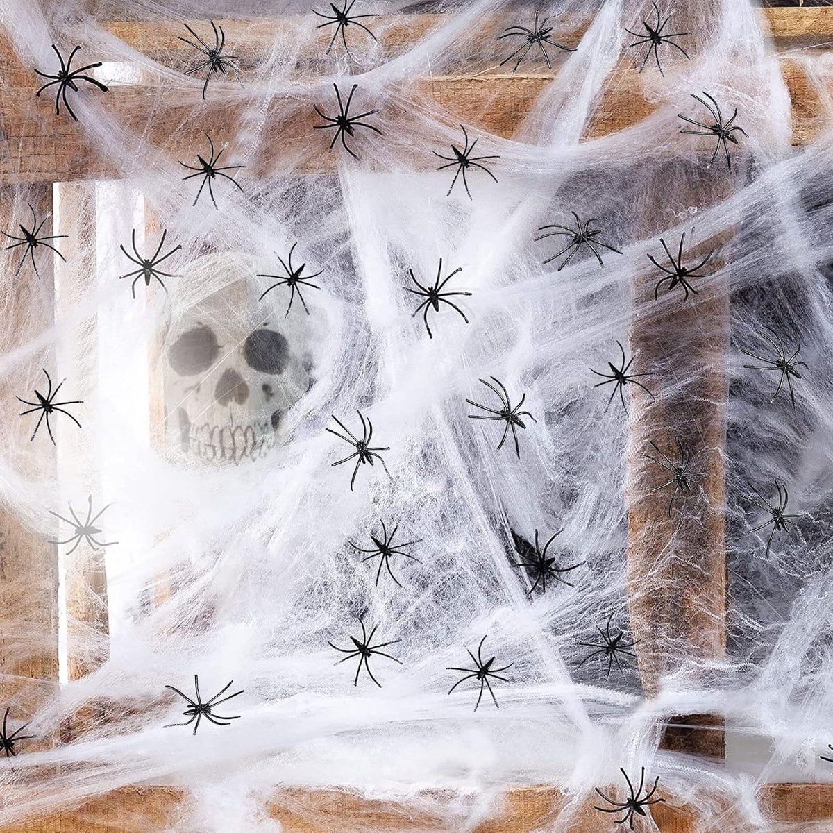 Spinnenweb 200g - Witte polyester - Inclusief 30 realistische plastic spinnen - Halloween decoratie voor thuis en tuin - ShopVlot