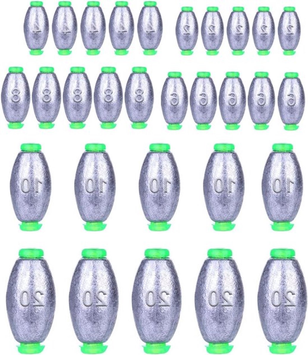 Diverse Drop Shot Gewichten Set voor Vissen, 30 Stuks in 2g/4g/6g/8g/10g/20g voor Zeevissen en Recreatief Vissen