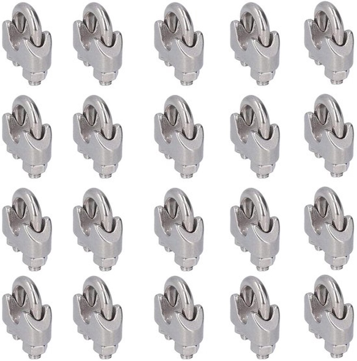 Roestvrij Staaldraadklemmen - Set van 20 stuks - 304 Roestvrij Staal - Bevestigingsmiddel Kabelklemmen - Hardware - Tuigage - Telescopische Draadkabelklem - 4mm - DuurzaamONTdekNU