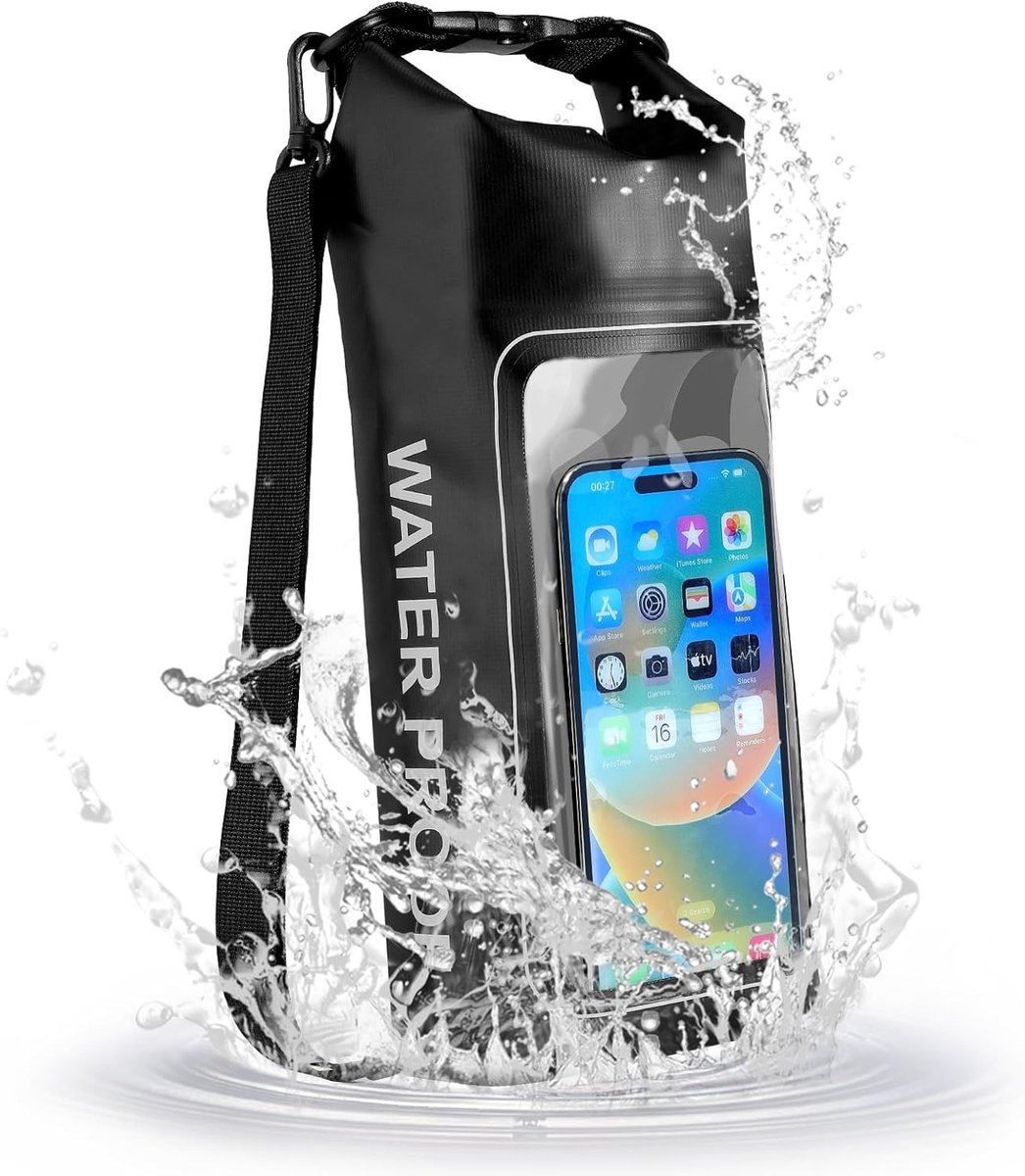 Waterdichte Dry Bag - Zwart - 2 Liter - Lichtgewicht Dry Pouch met Touchscreen Telefoonhoesje - Voor Buitenactiviteiten