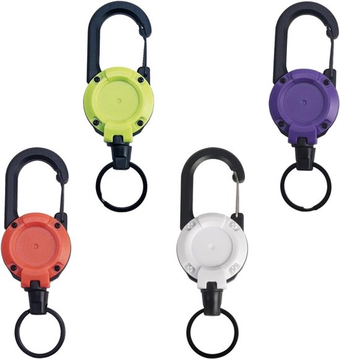 Uitschuifbare Sleutelhangers Set van 4, Antiverlies Sleutelhanger met 64 cm Stalen Draad, Ideaal voor vissen, Reizen en Bergbeklimmen in Diverse Kleuren
