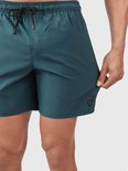 Short de bain vert foncé pour homme avec cordon de serrage noir et logo sur le côté.