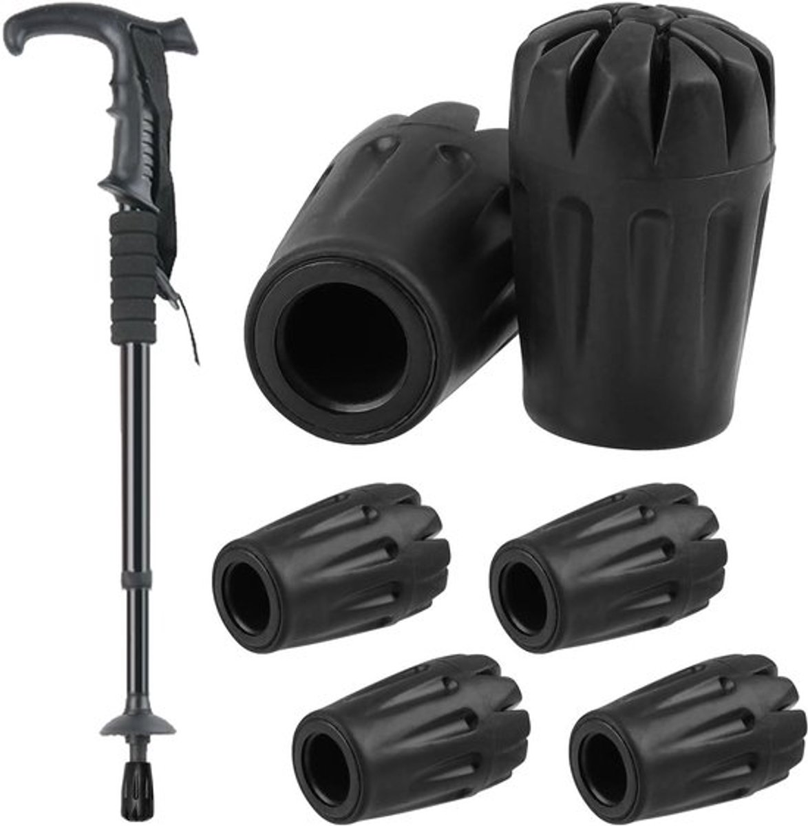 6 Stuks Rubber Pads voor Trekkingstokken - Antislip Tips, Vervangende Ferrules en Beschermers voor Stokken op Asfalt, Rots en Sneeuw