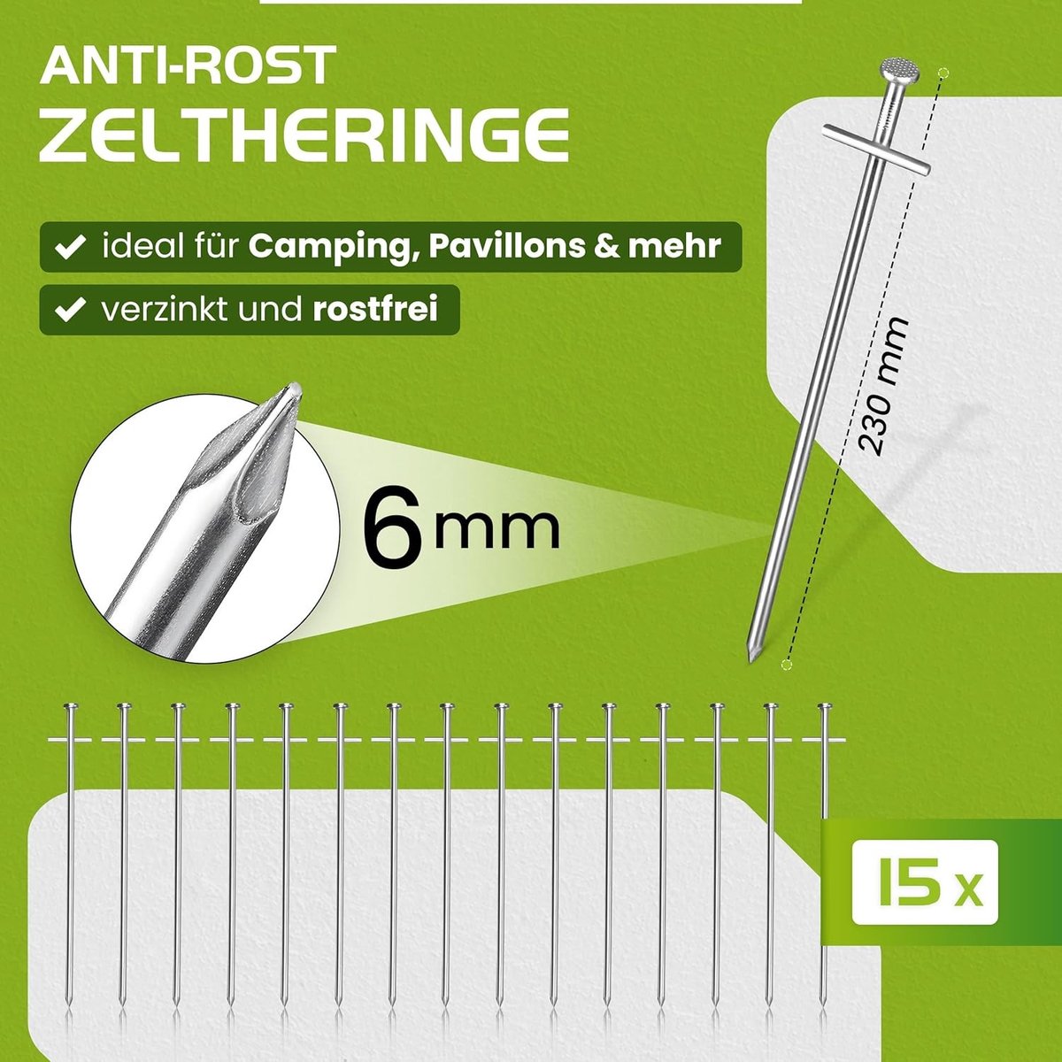 Anti-roest Tentharingen - Grijs - 230 mm - Gegalvaniseerd Staal - Voor Tentbevestiging