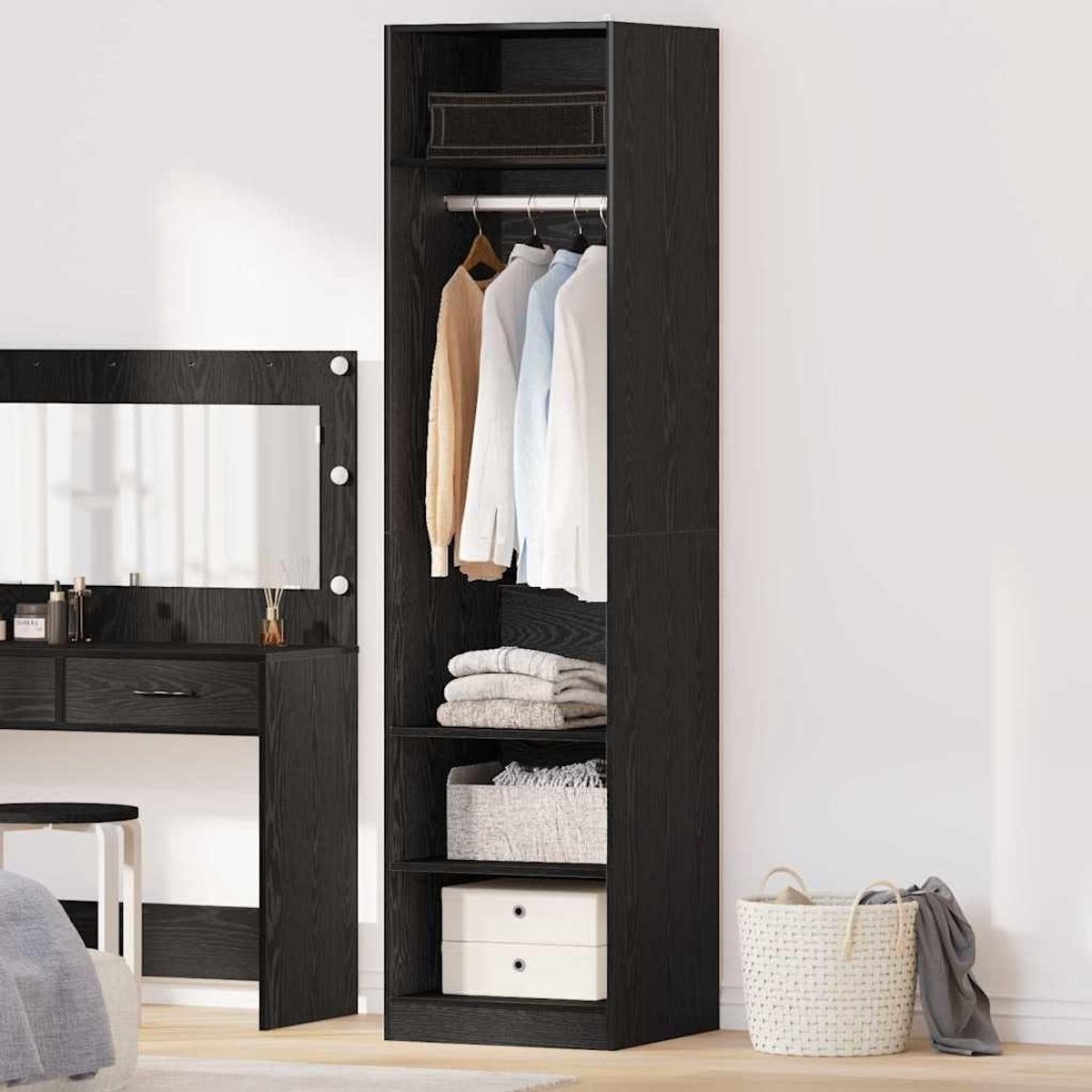 Hoekplank Kast - Wandplank Organizer - Ruimte Organiseren - Mat Zwart Eiken Look - 50 x 50 x 200 cm