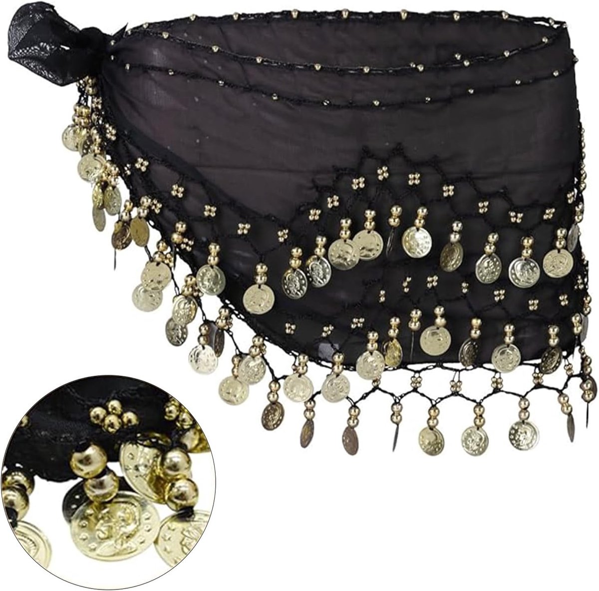 Chiffon Heupdoek voor Buikdans, Geschikt voor Vrouwen en Meisjes, Perfect voor Optredens en Yoga, Zwart Accessoire met Muntjes