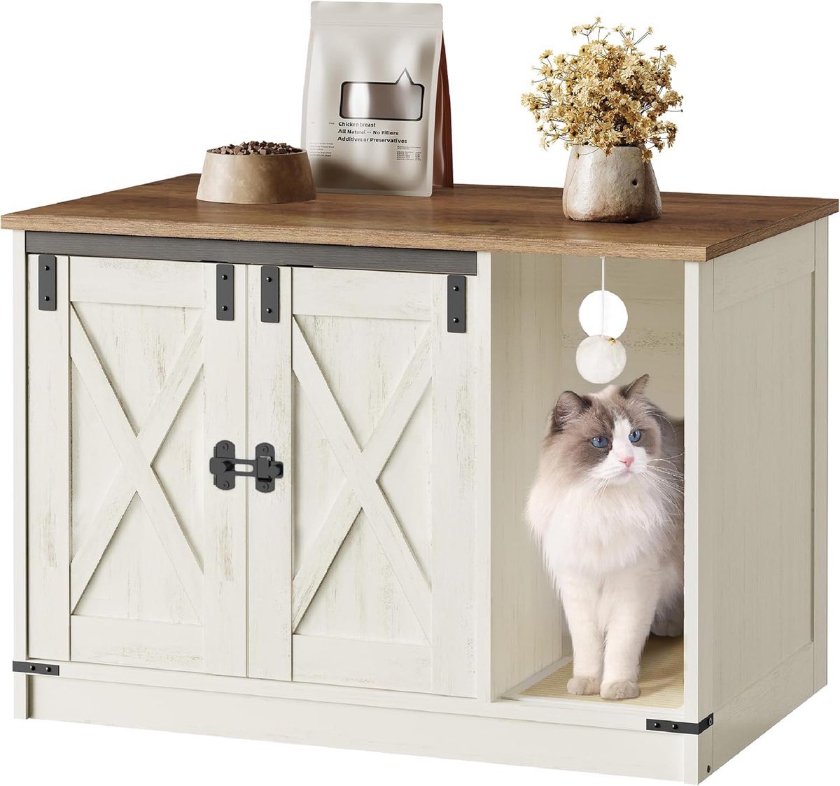 Hzuaneri Kattenkast, Kattentoilet, Verborgen ,80 cm Bruin en Wit