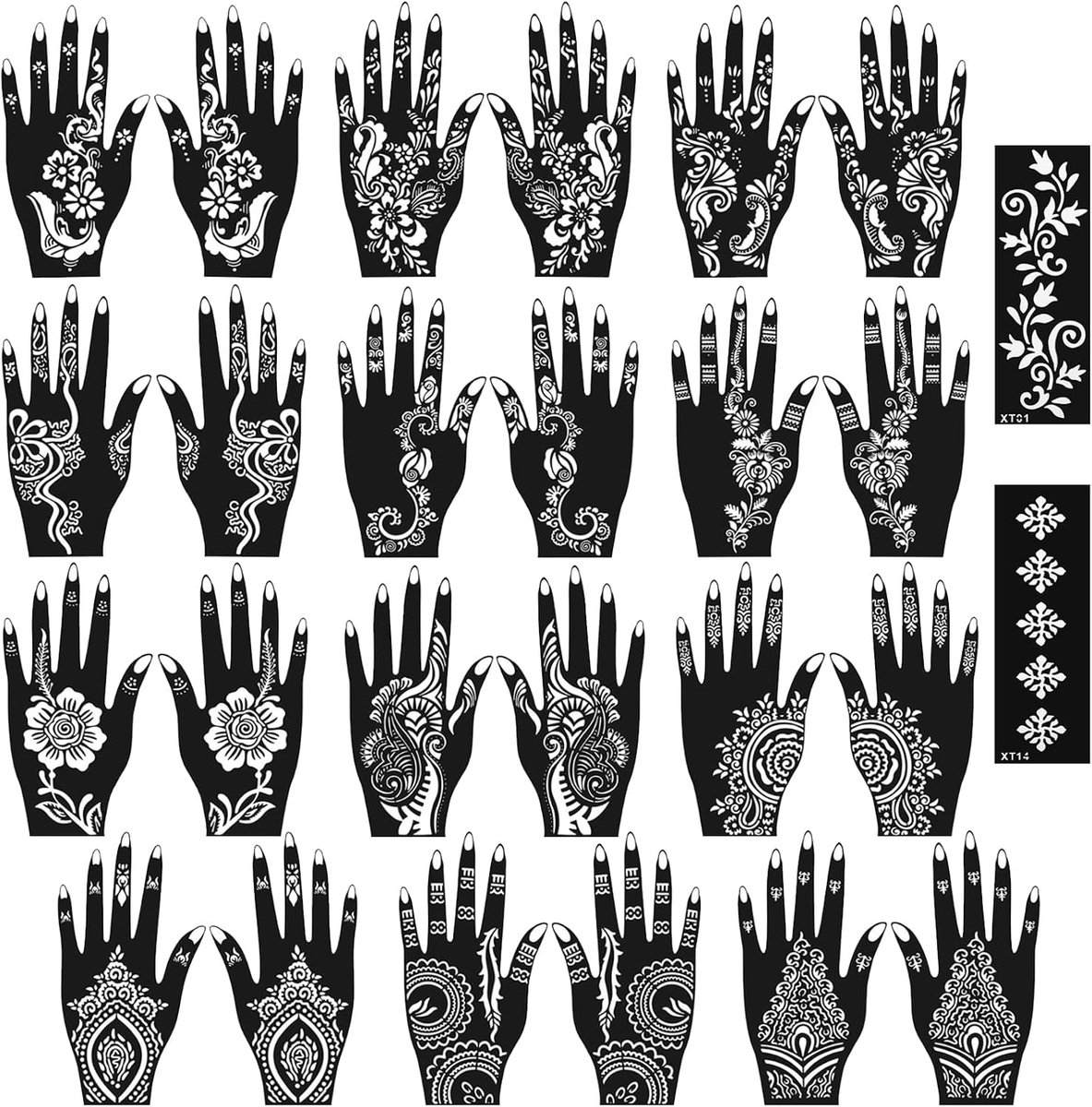 26 Henna Templates Set, Hennas Tattoo Plastic for Hands and Fingers Tattoo Templates Black Contains Indian Arab Hands - ShopVlot