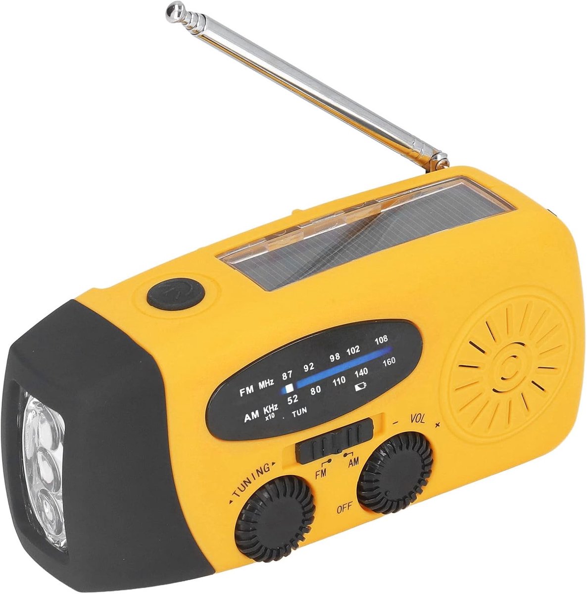SnelShoppen - Solar Hand Crank Radio, Noodradio FM/AM/WB (NOAA), Zaklamp, LED Licht, 360° Draaiend, 5-Sectie Lange Antenne, Speaker, 1200 mAh, Oranje