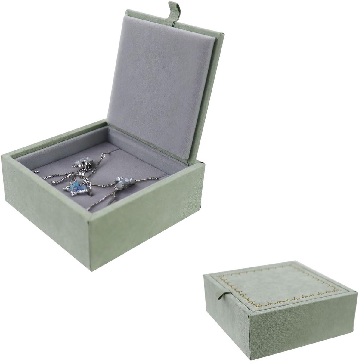 SnelShoppen - Ringdoos Bruiloft, Vierkante Vintage Fluwelen Ringdoos met Hot Stamping Patroon, Exquisite Simpele Ringdoos voor Huwelijksaanzoek en Ver