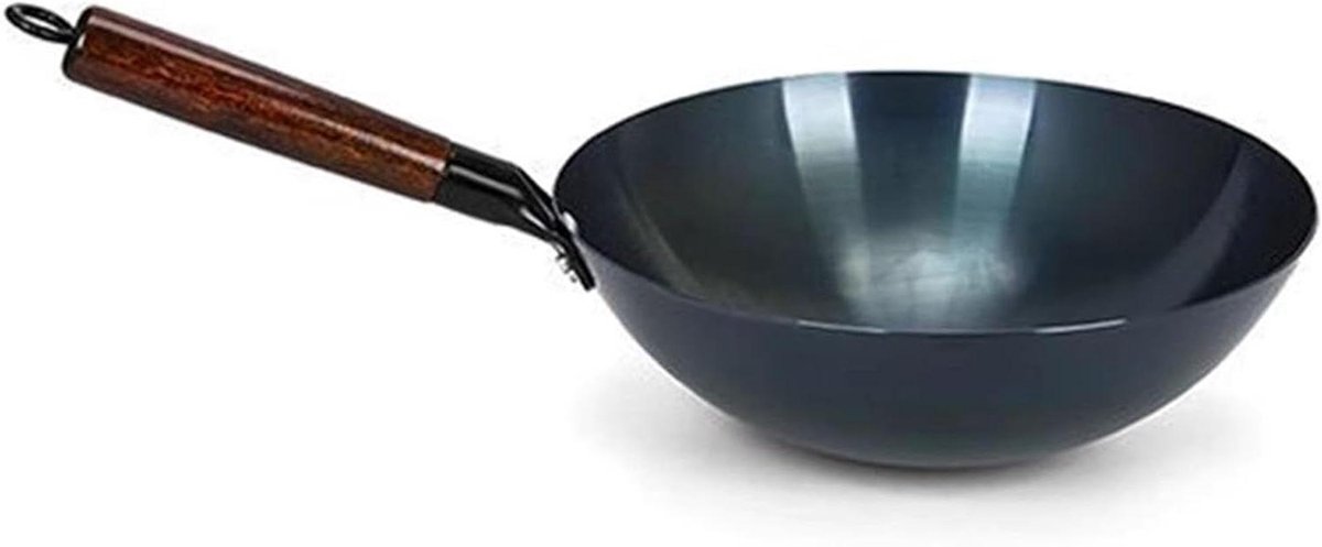 IJzeren Wok Pan - Roerbakpan Chinees - Authentiek Koken - Ongecoat Ontwerp - 36cm - Zwart