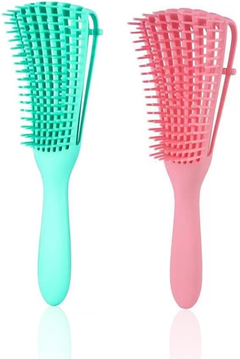 SnelShoppen - 2 Haarstylingskam met Octopus Massage, Draagbare Waterdichte Krulkam, Universele Haarstyling Tools (Roze, Groen)