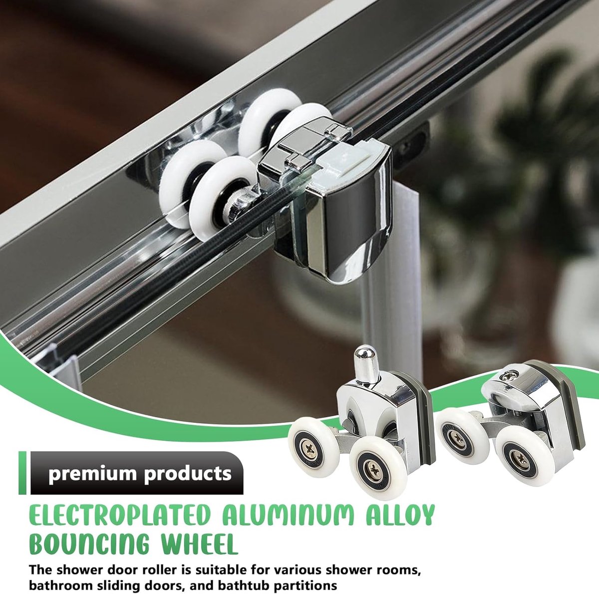 Douchedeurrollen 23mm - Dubbele wielen - Elektropolished aluminium - Geluidsarm voor badkamer - ShopVlot