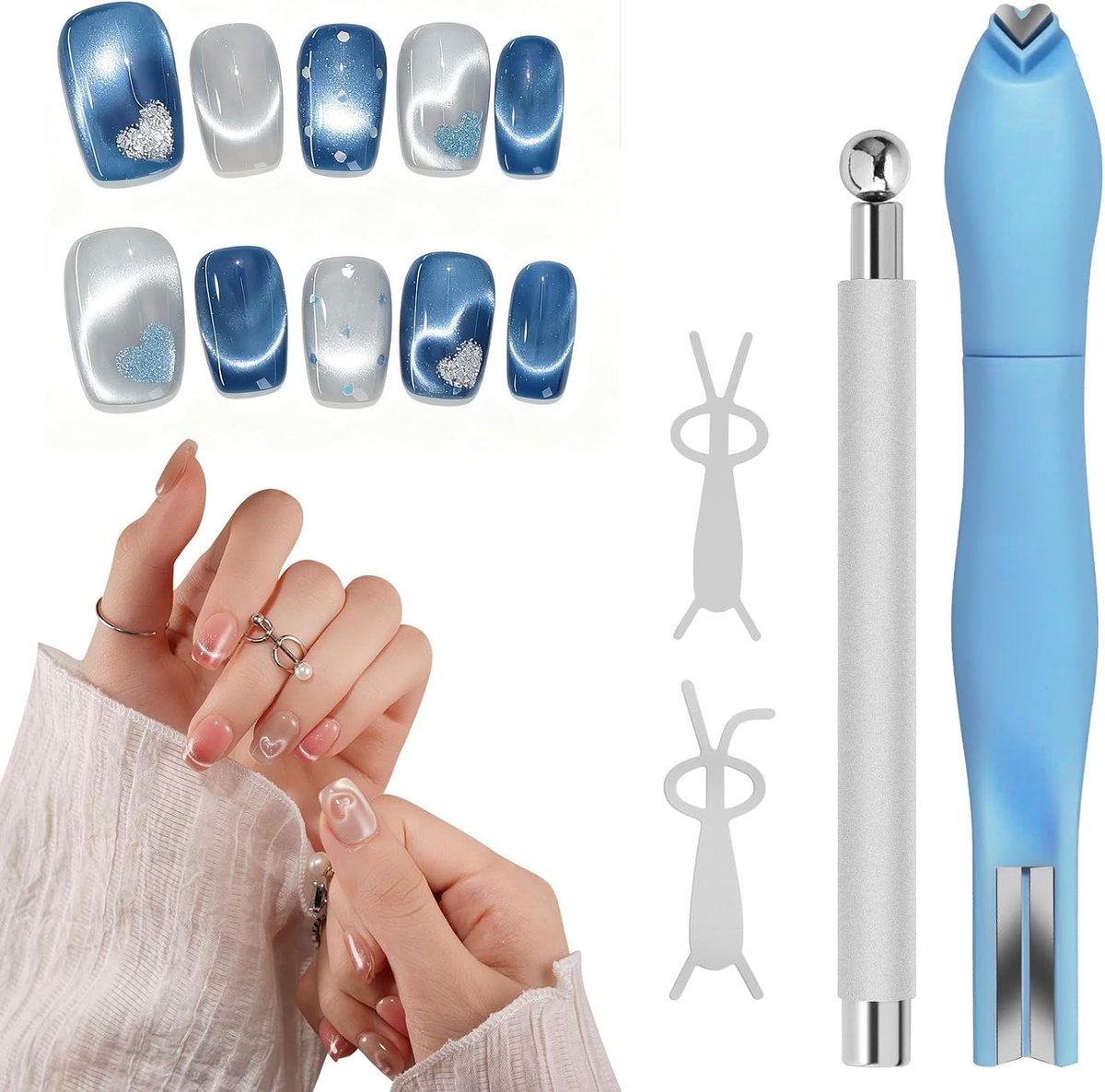Nail Magnet Kit 4-delig - 3-in-1 Magnet met Pen - Inclusief Bunny Guides - Creëer prachtige kattenoog nagels - ShopVlot
