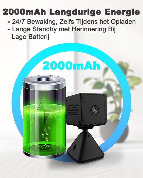 Verborgen Camera - Mini Spycam - Beveiliging Binnen Buiten - 4K Groothoek Nachtzicht - 43x34x34 mm - Zwart — afbeelding 2