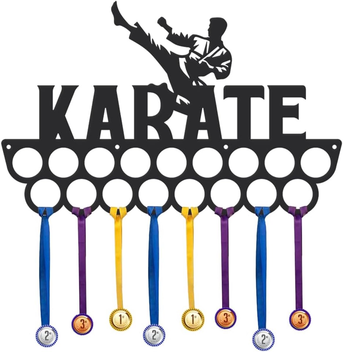 SnelShoppen - Metal decoratieve medaileenstandaard voor medailles met 17 anti-slip haken, perfect voor taekwondo en karate, 40 cm x 25 cm, ideaal voor