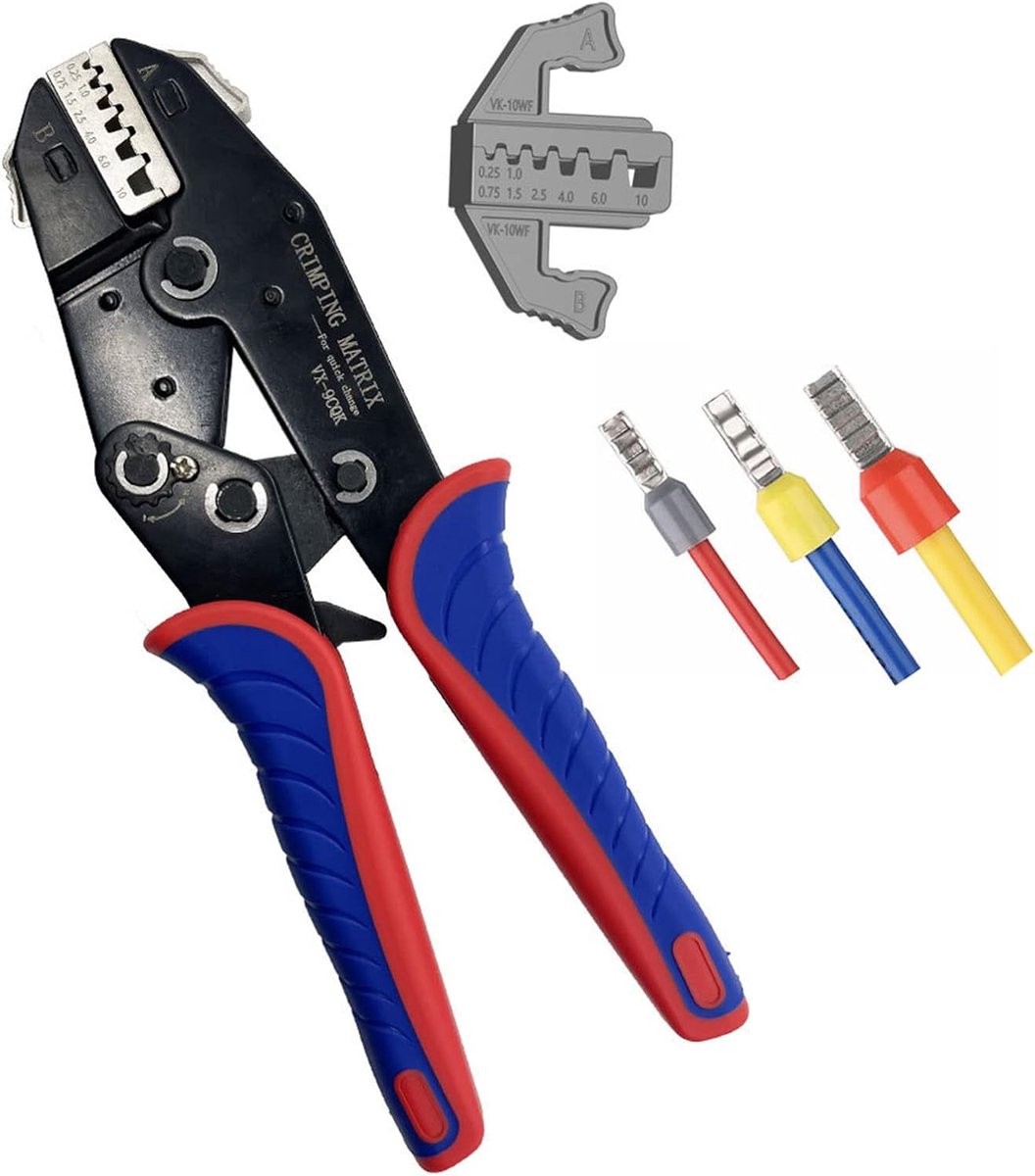 SnelShoppen - Professionele Crimp Tang met Ratelsysteem voor Draad Crimpen 0.25-10mm² 23-7 AWG Multifunctionele Snelle Veranderbare Matrijs voor Ferru