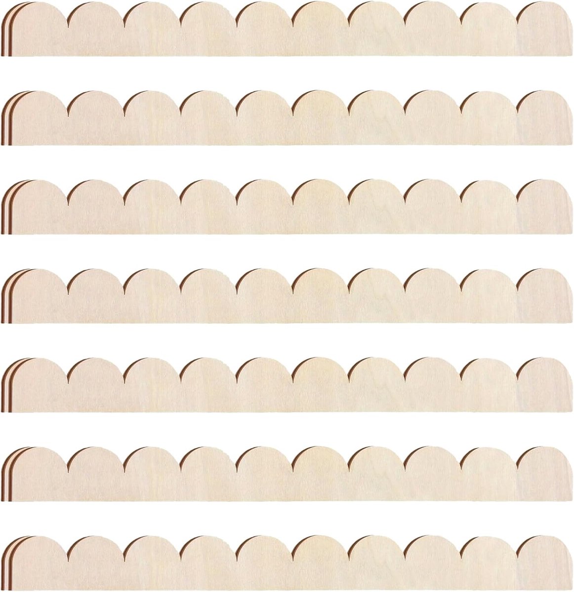 SnelShoppen - Pack van 24 Onbehandelde Decoratieve Houten Lijsten Golvende Rand 40 x 4 cm Houten Planken met Lijmdots voor DIY Decoratie Thuis Poppenh