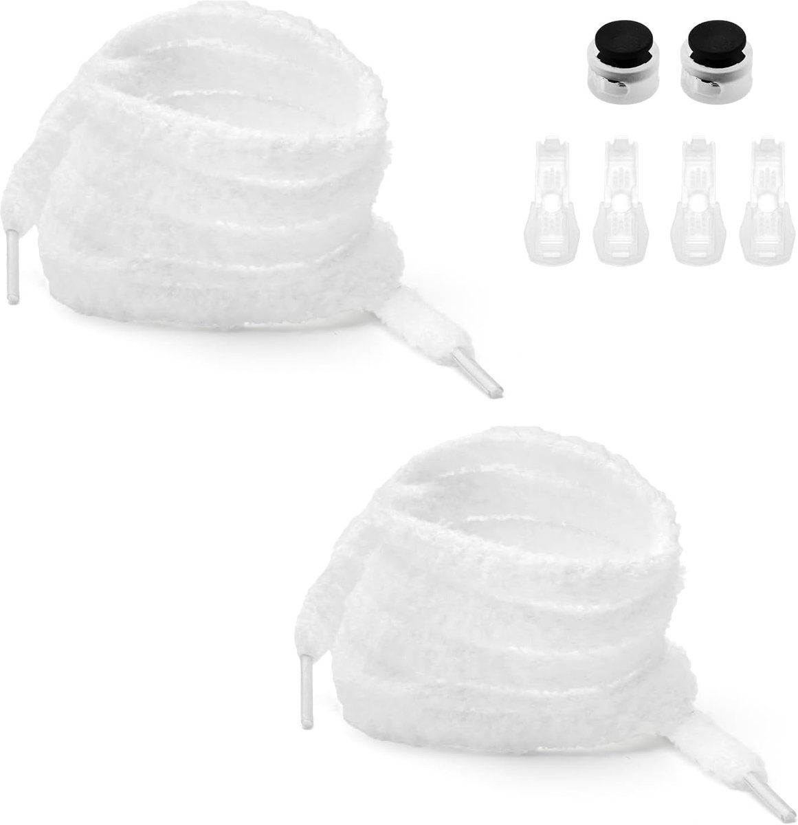 SnelShoppen - 2 Fluffy 120cm Pluche Veters voor Sneakers, Hardloopschoenen en Campus Schoenen - Wit - Luxe Fluffy Laces - Set van 2 Stuks