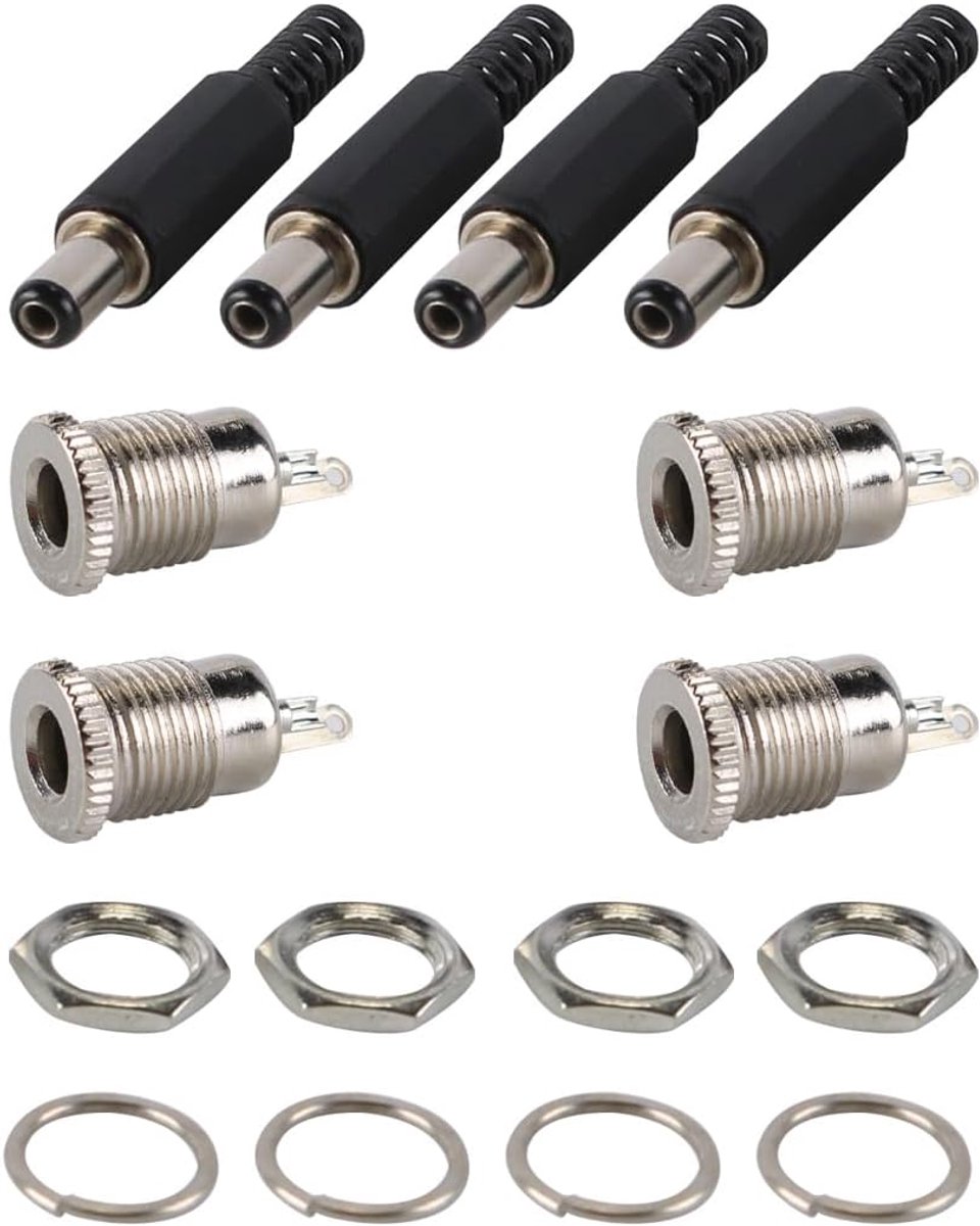 SnelShoppen - 4-delige DC Jack 5.5 x 2.1mm Voedingsconnector Kit, 12V-30V Holle Jack, 5A DC Laagspanningsconnector, Waterdicht en Stofdicht