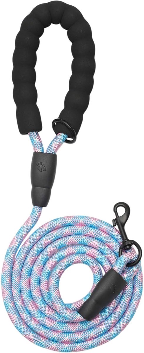 SnelShoppen - Hondenriem met Comfortabel Gevoerd Handvat en Reflecterende Draad voor Kleine, Middelgrote en Grote Honden - 300 cm x 10 mm - Roze, Blau