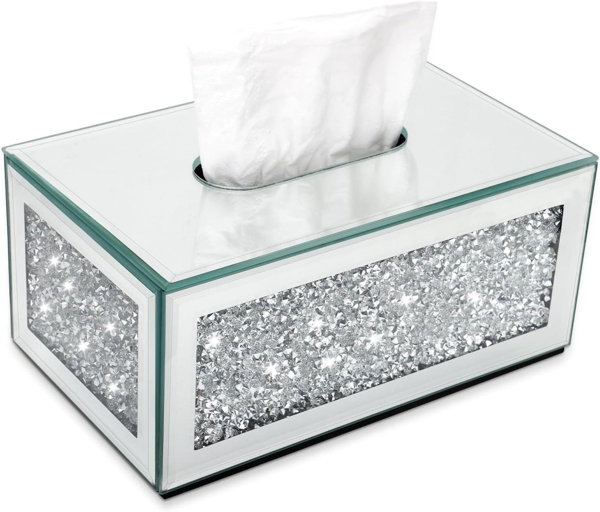 SnelShoppen - Luxe Tissue Box Cover met Kristallen, Decoratieve Napkin Dispenser, Zilveren Tissuehouder voor Badkamer, Keuken, Slaapkamer, Woonkamer,