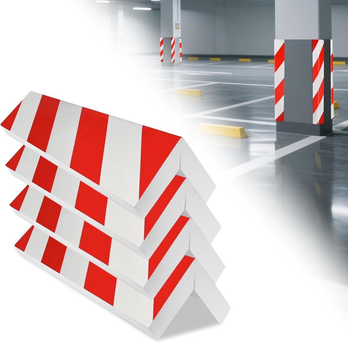 SnelShoppen - Pack van 4 Garage Randbescherming, Zelfklevende Hoekbescherming voor Garages, Deur Randbescherming voor Parkeerplaatsen, Witte en Rode S