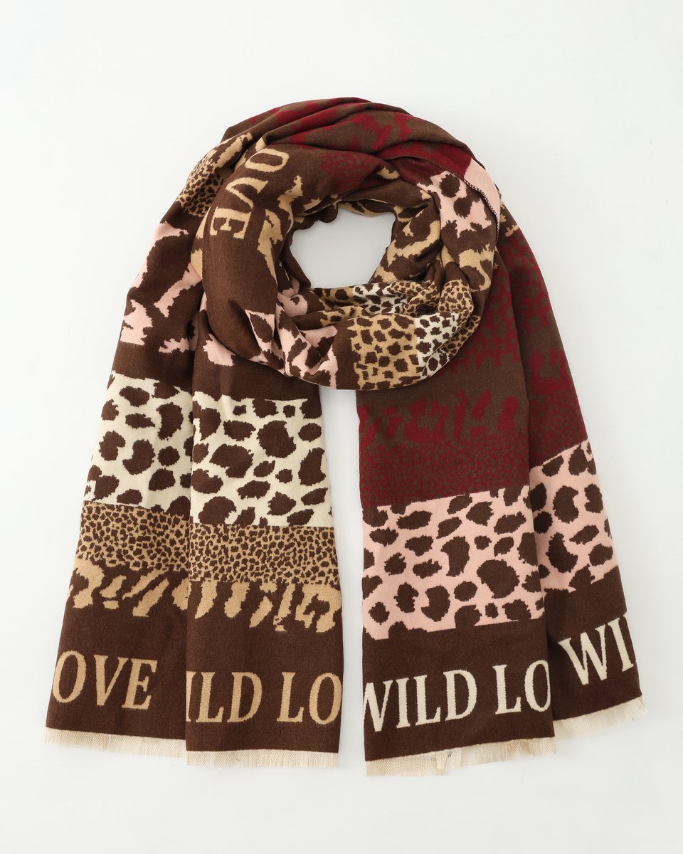 Nouka - Dikke Winter Sjaal - Dieren prints - Herfst Kleuren - Bruin - Bordeaux - Cadeau voor Vrouwen - 65 x 180 cm