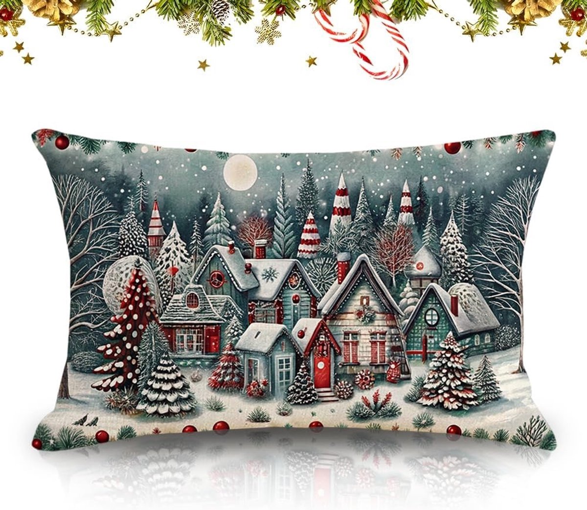Winterse Kussenhoes 30 x 50 cm - Decoratieve Linnen Kussenhoes voor Bank en Woonkamer, Perfect voor Kerstmis en de Feestdagen