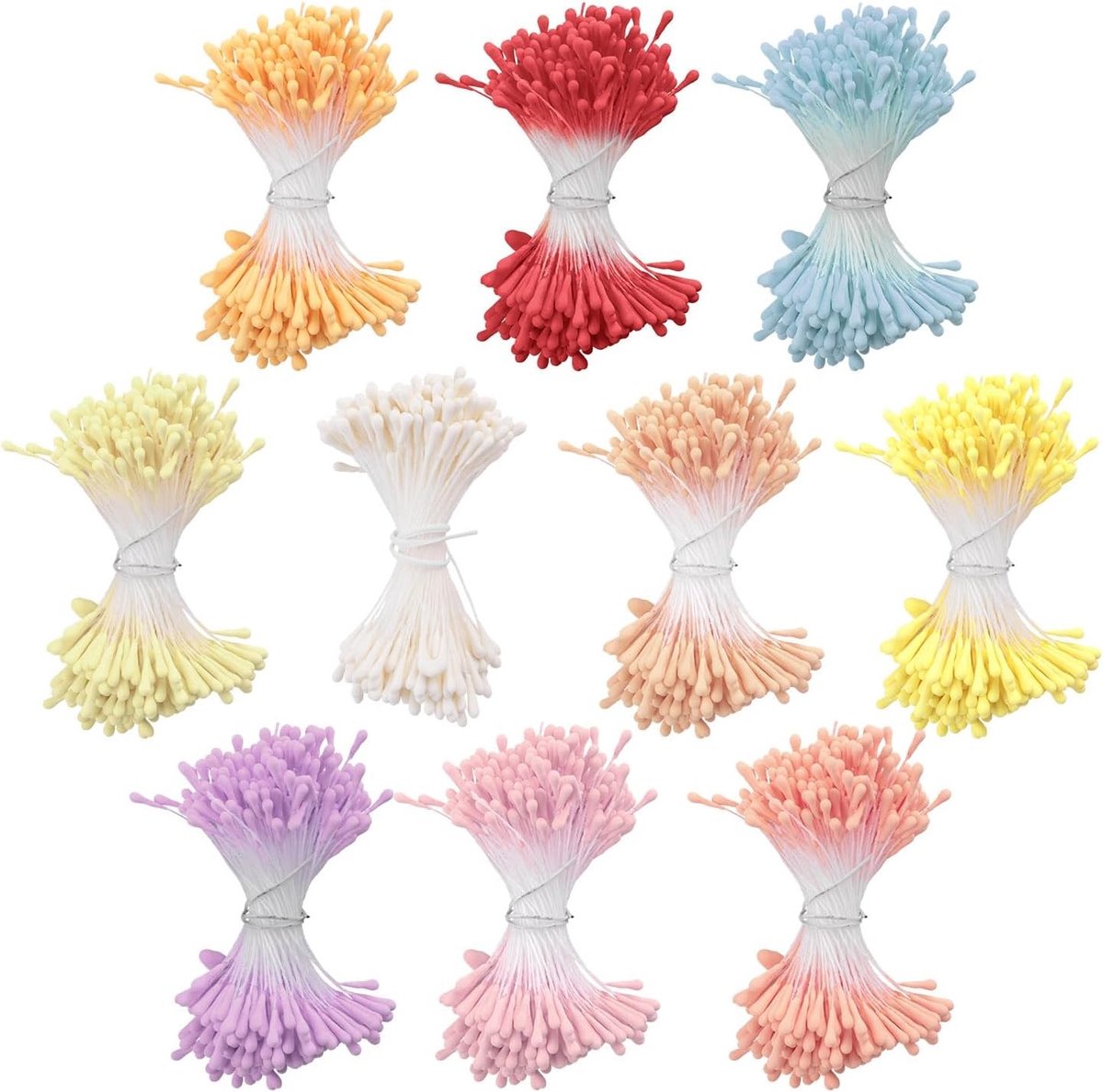 2000 Stuks Dubbele Hoofd Meeldraden in 10 Kleuren voor Bloemencreaties, 2 mm Matte Meeldraden voor Ambachten en DIY Bruiloften