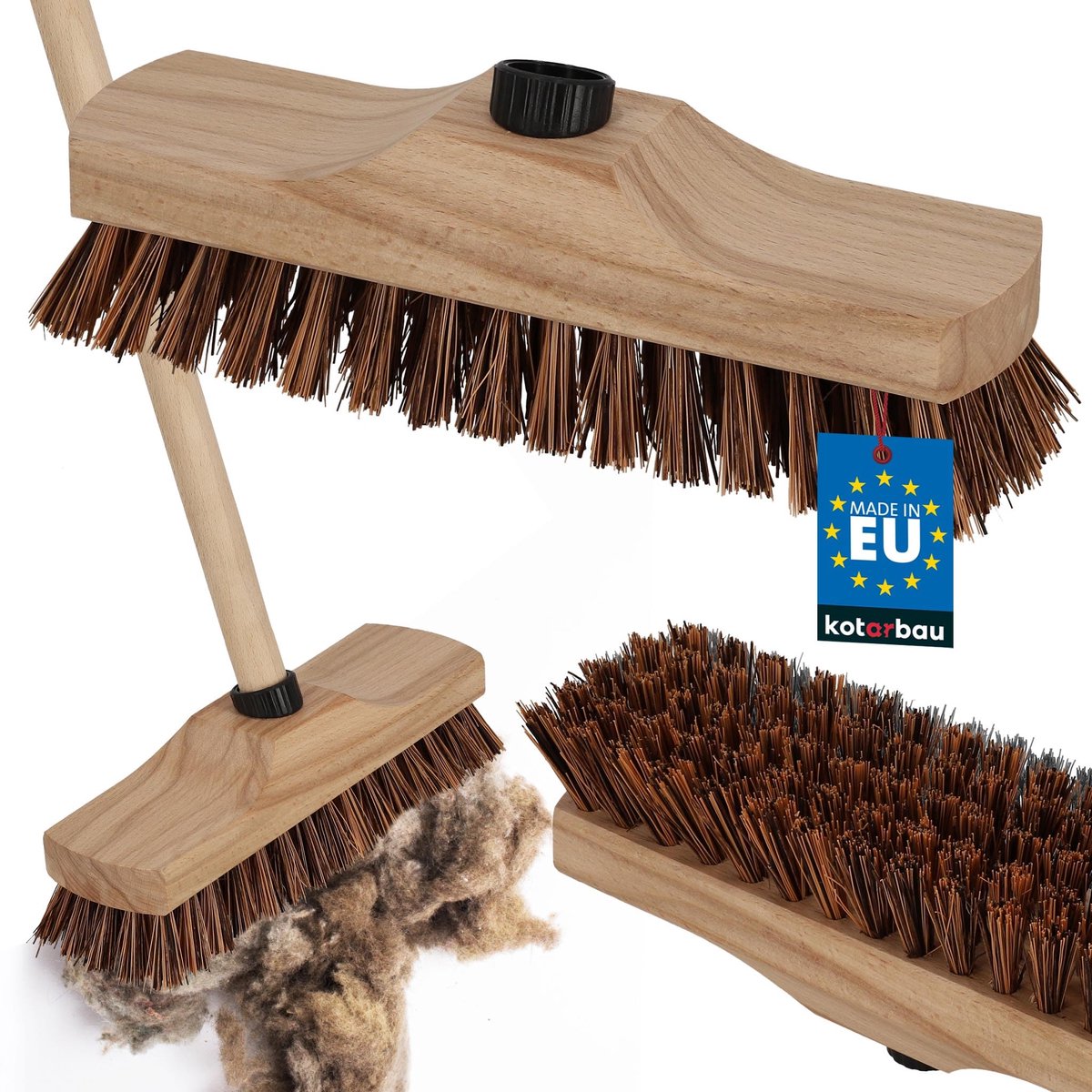 KOTARBAU® Vloerschrobber - Straatbezem - Harde Bezem voor Buiten - 23 cm - Schrobborstel - met Natuurlijke Borstelharen - zonder Steel - Houten Bezemkop - Bruin