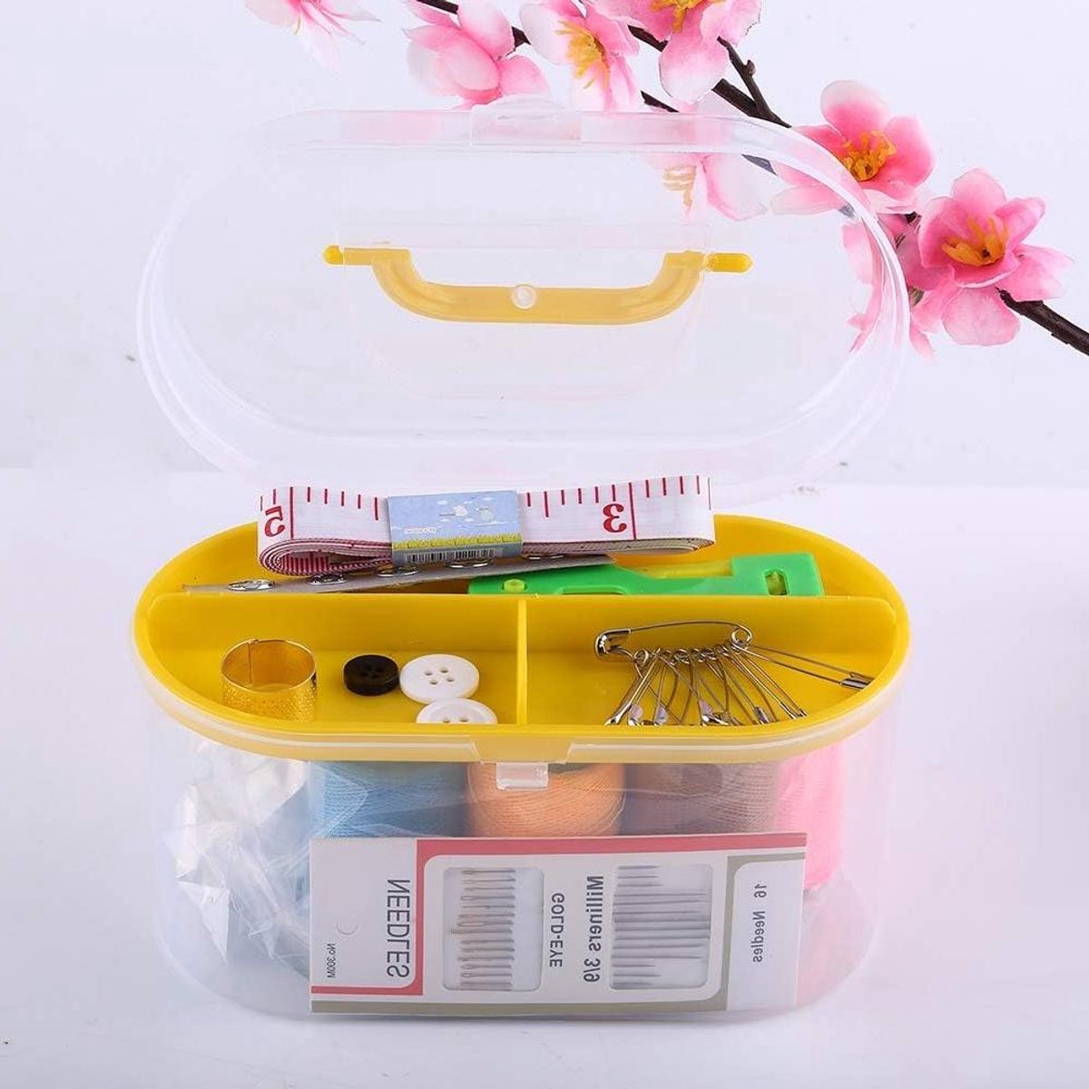 Naaidoos Set - Naaiset Naaigerei - Kleding Repareren - Transparante Opbergdoos - 145 cm - Transparant