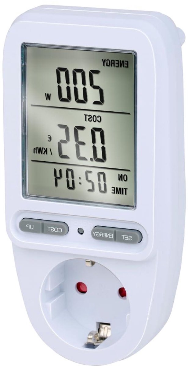 Energie Verbruiksmeter - Stroommeter Kostenmeter - Kosten Besparen - Duidelijk LCD Display - Max 3680W - Wit