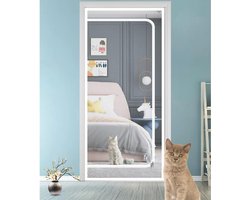 Kattennet voor balkon en deuren 90x200 cm wit met ritssluiting, huisdier scherm voorkomt dat katten wegrennen, veiligheidsgaas voor woonkamer, slaapkamer en keuken