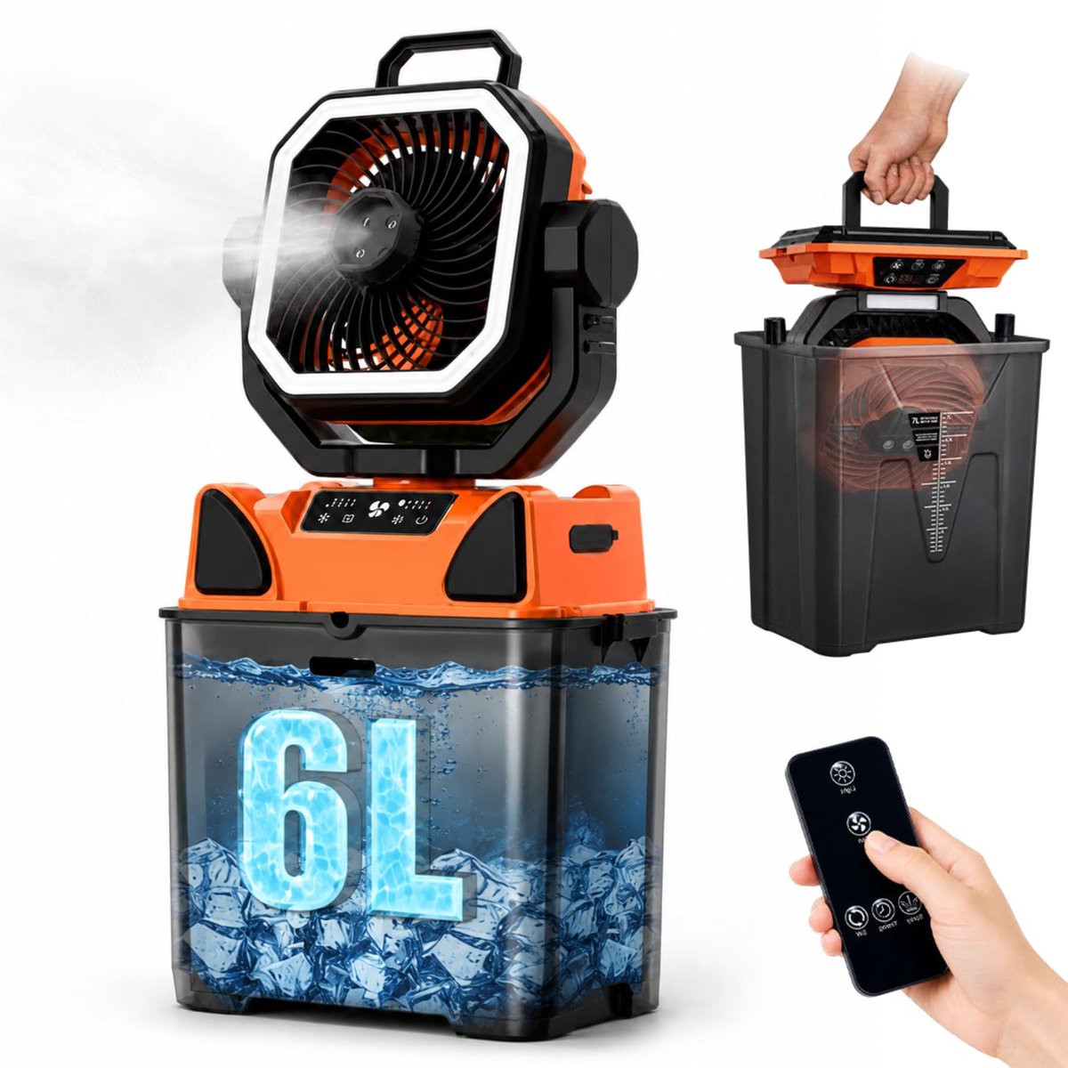 SnelShoppen - 20000mAh Solar Camping Ventilator met 6L Besproeiing Koelspray - Draagbare Zonne-energie Ventilator voor Buiten, Camping, Tuin en Feest