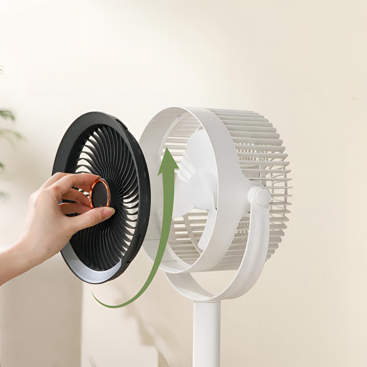 SnelShoppen - Oplaadbare Vloerstaande Desktopventilator met Nachtlicht, Draagbare Ventilator voor Thuis, 5 Windsnelheden, 4 Verstelbare Hoogten, Ideaa