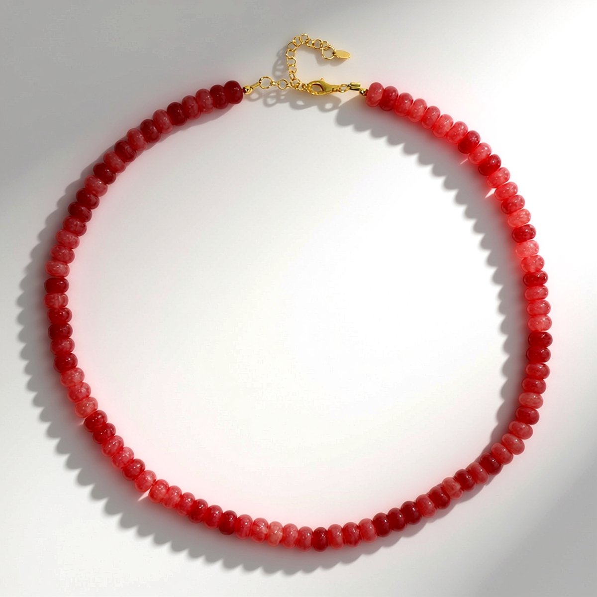 Cavill - Verstelbare Zilveren Ketting met Braziliaanse Rode Kwarts Fancy Kralen - 925 Sterling Zilver Verguld - Elegante Dames Ketting 45-50 cm