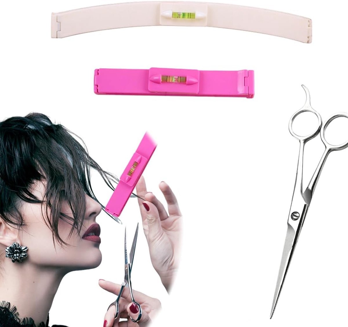 DIY Haar Knip Hulp Clips Set met Schaar en Styling Liniaal voor Kappers, Perfect voor Bangs en Haarstyling
