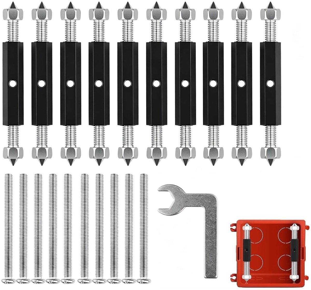 Reparatiedozen voor schakelkasten - 10 stuks hoogte verstelbare schroefstang met moersleutel, instelbare lengte 48 mm tot 58 mm voor elektriciens en klussers