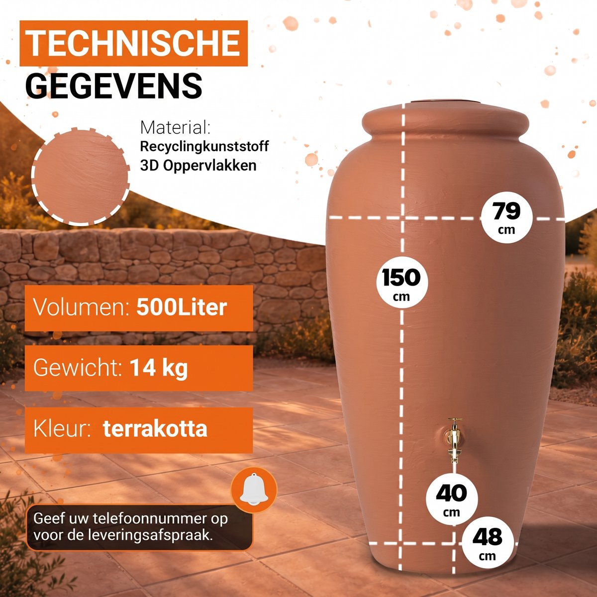 Garantia Amphora 500 liter terracotta