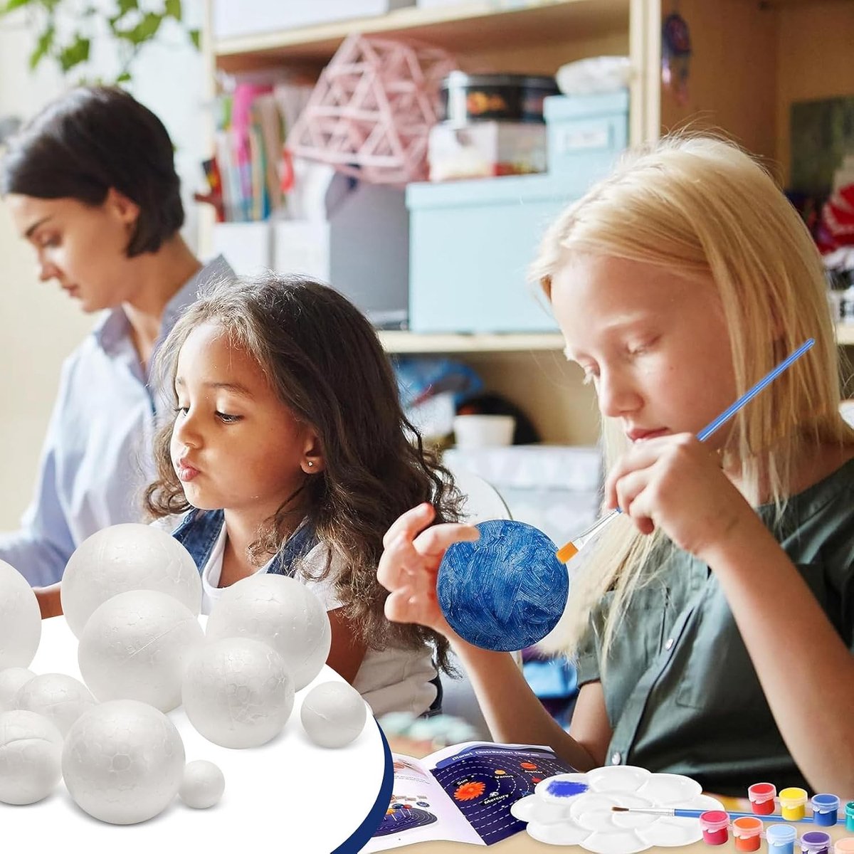 Creatieve Projectkit met 14 Polystyreenballen voor Schoolwetenschappelijke Experimenten en Knutselprojecten