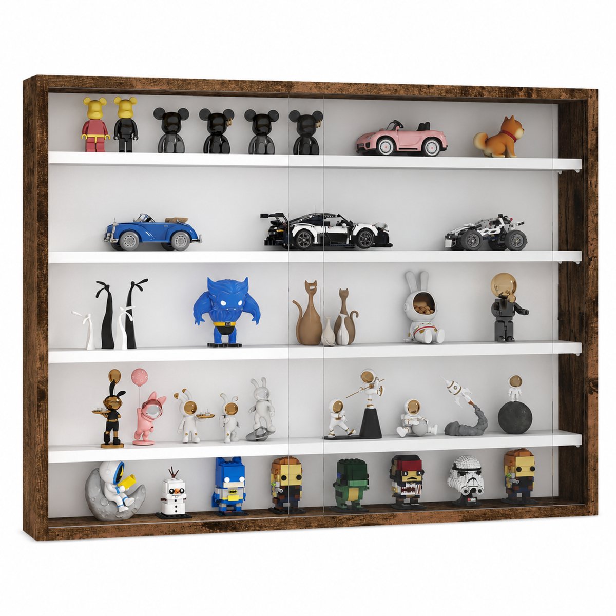 Noventra - Vitrinekast - Wandvitrine met Glazen Schuifdeuren - Verzamelkast - Displaykast voor Miniaturen, LEGO & Figuren - 80 x 60 cm - Donker Hout