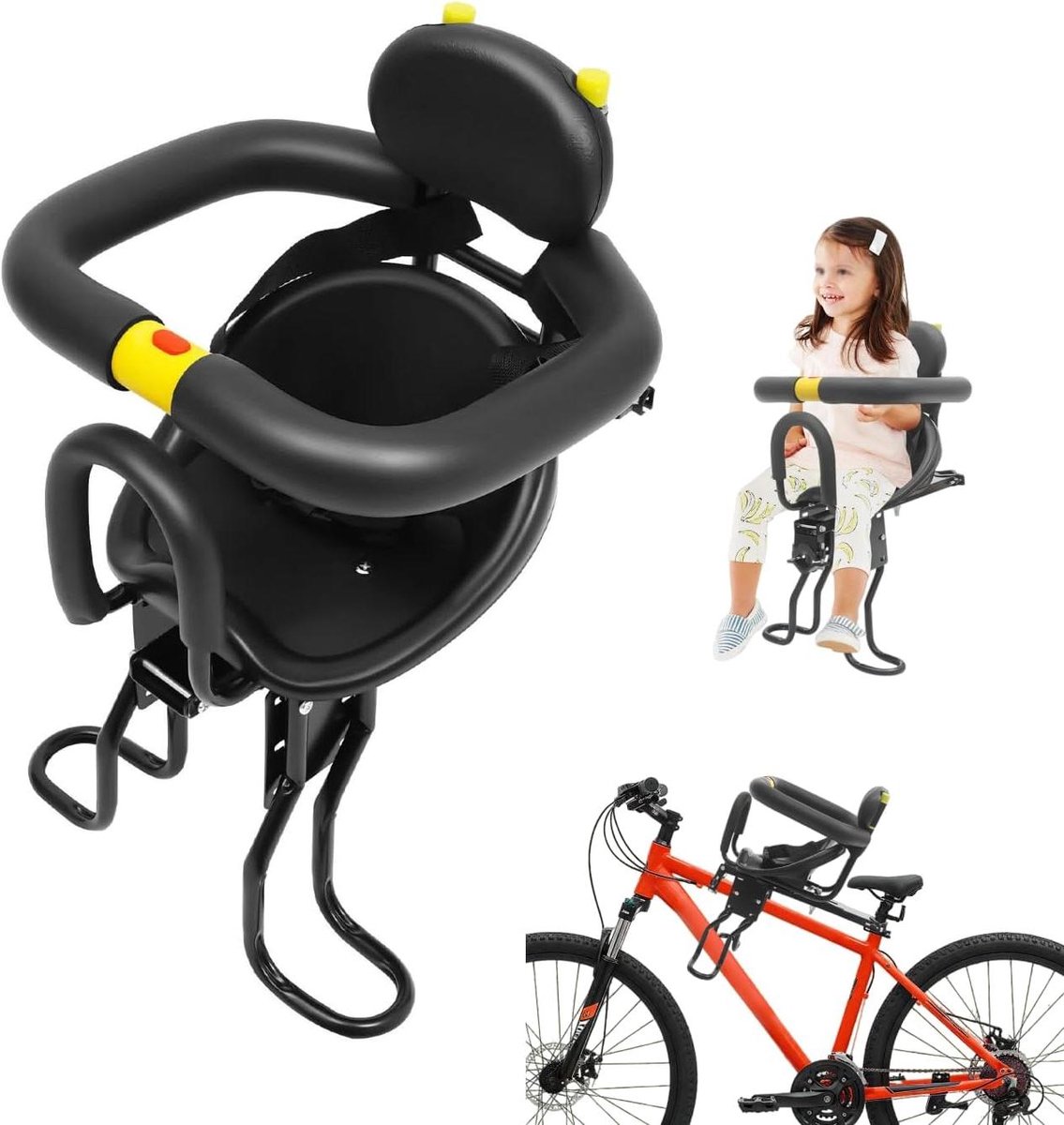 Fiets Kinderzitje - Kinderfietsstoeltje Voorop - Veilig Fietsen - Verstelbare Zitlengte - 40-56 cm - Zwart