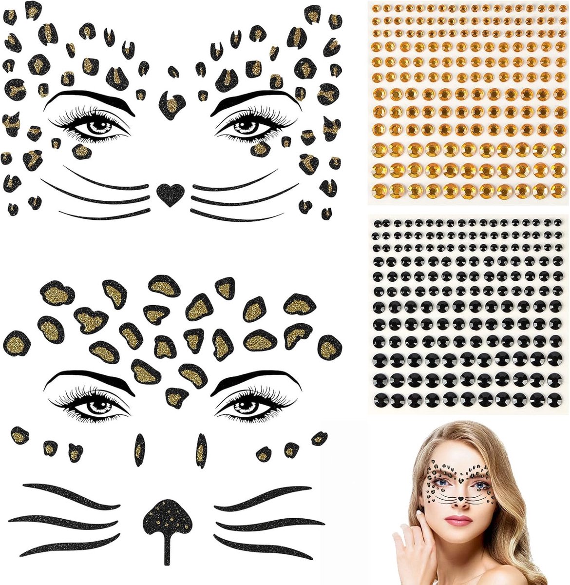 Strass-gezichtsedelstenen, 4 stuks edelsteenstickers voor gezicht, glitterstickers, voor muziekfestivals, disco, bar, carnaval, DJ, feesten, feesten