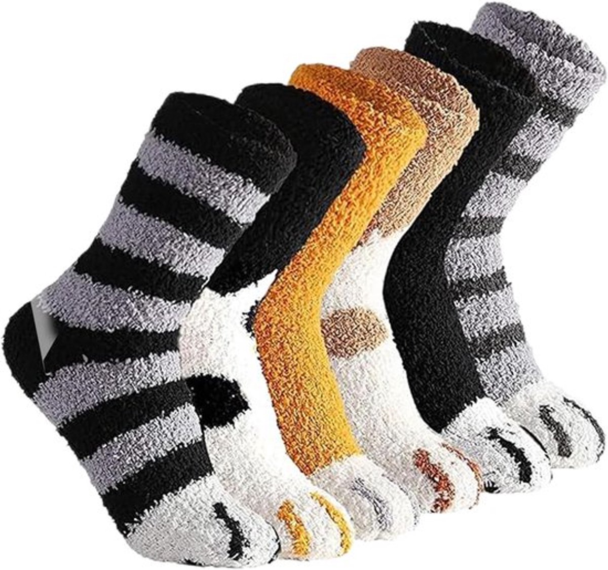 Zes Paar Dikke Koraal Fleece Kattenklauw Sokken - Warme en Comfortabele Sokken voor Dames en Meisjes, Perfect voor Casual Wear en Thuisgebruik, Ideaal als Cadeau voor Kattenliefhebbers