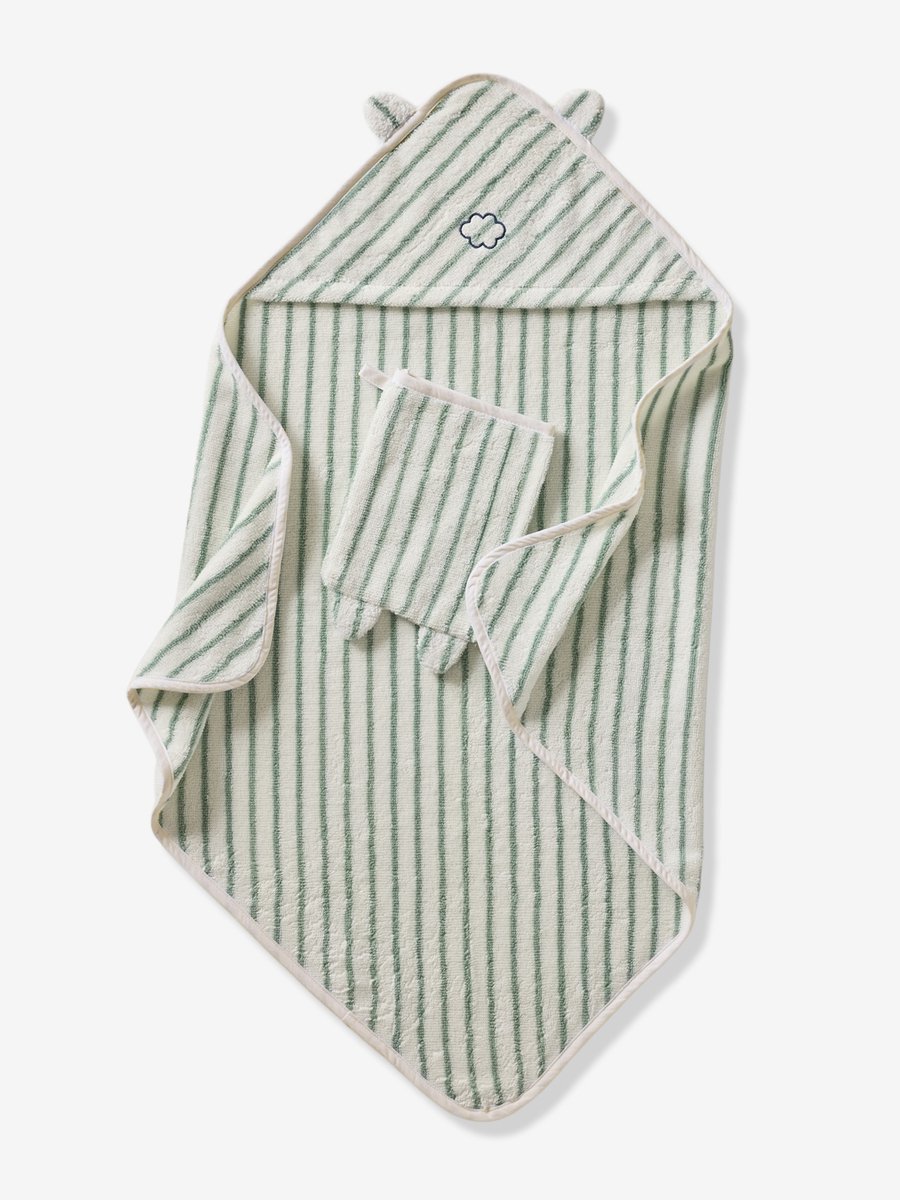 Vertbaudet Badcape - washandje - jacquardstrepen