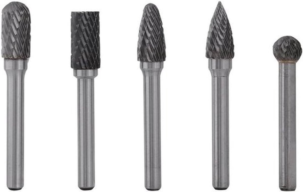 Set van 5 Tungsten Carbide Rotatie Snijders met Dubbele Shank en 6mm Kop voor Elektrisch Gereedschap en Schuren